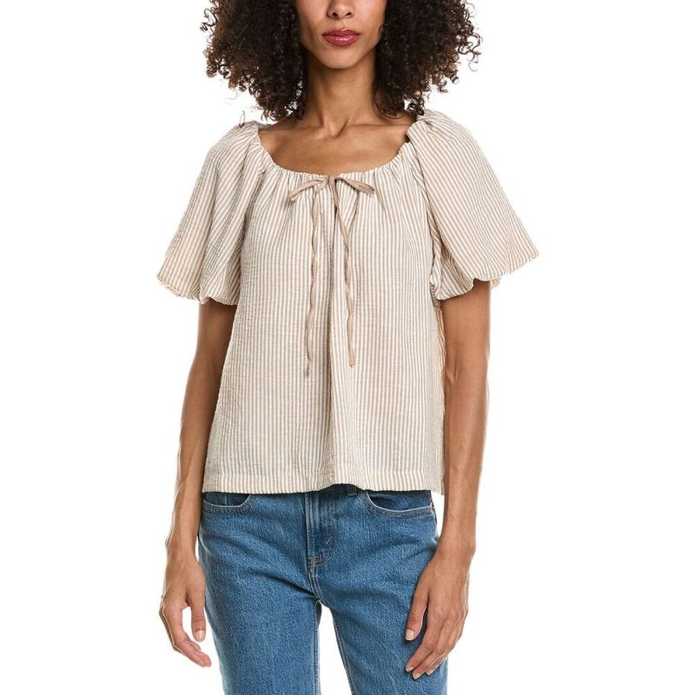 Max Studio Womens Bubble Sleeve Tie Front Blouse, White